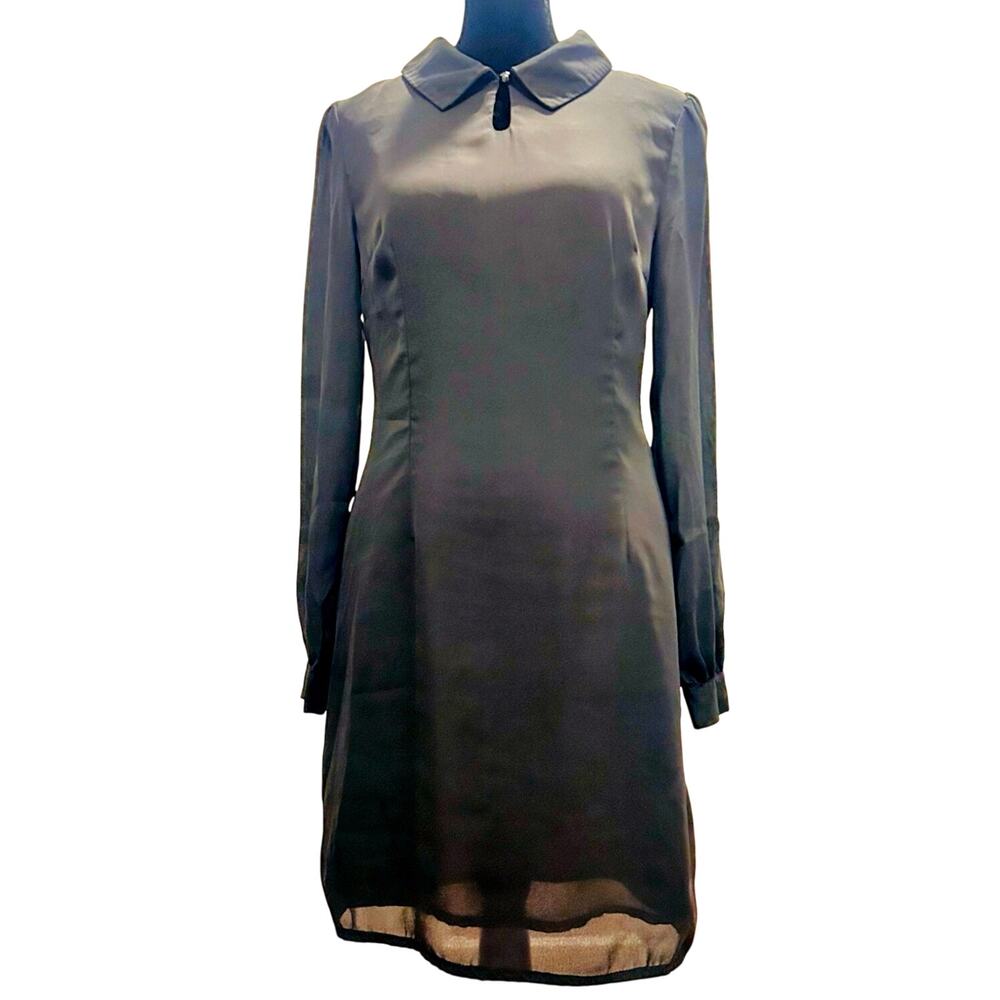 Fashion Union Black Long Sleeve Mini Dress Size M Sheer Sleeve Shift